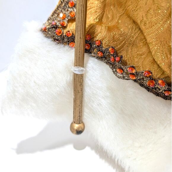 Gold Victorian Santa Standing 16.5" Bag of Gifts Staff Boots Orange Beaded Trim - Picture 15 of 16
